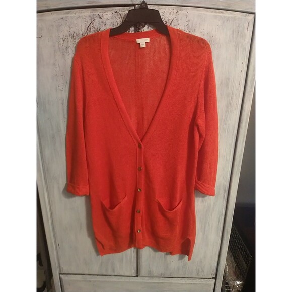 J.Jill Linen Classic V-neck Cardigan Boho Logan Look - Picture 1 of 7